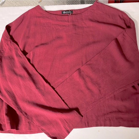 Pretty Garden Women’s Crop Top, Linen Blend, Maroon, XL, Long Sleeves, NWT - Picture 6 of 7